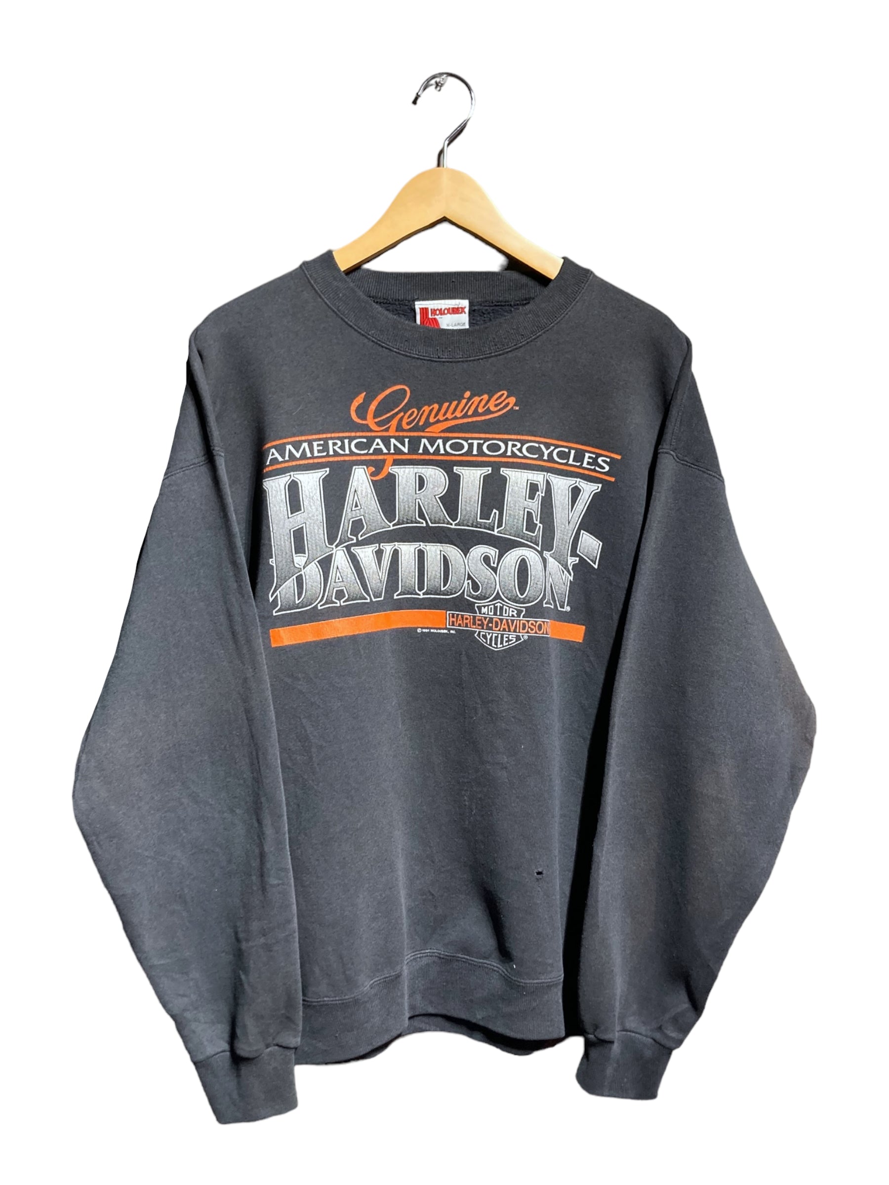 ブラックオレンジ◼️サイズ90s　Harley-Davidson/ハーレーダビッドソン ロゴ スウェット