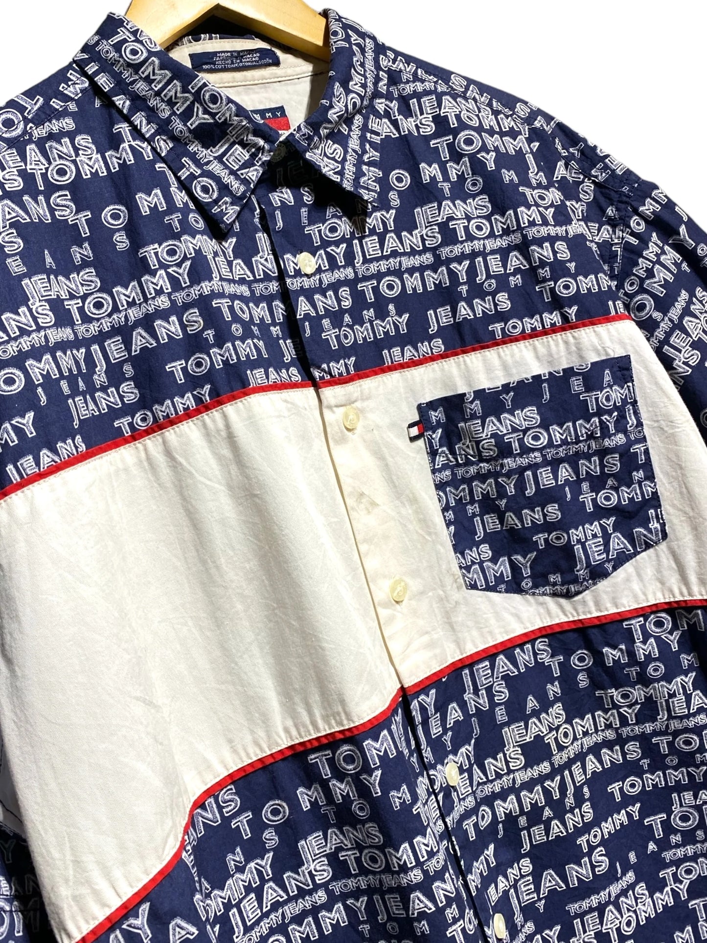 90s 90年代 TOMMY JEANS トミージーンズ 半袖シャツ 総柄シャツ