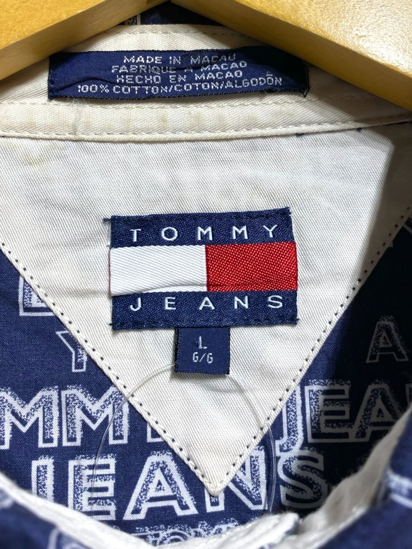 90s 90年代 TOMMY JEANS トミージーンズ 半袖シャツ 総柄シャツ