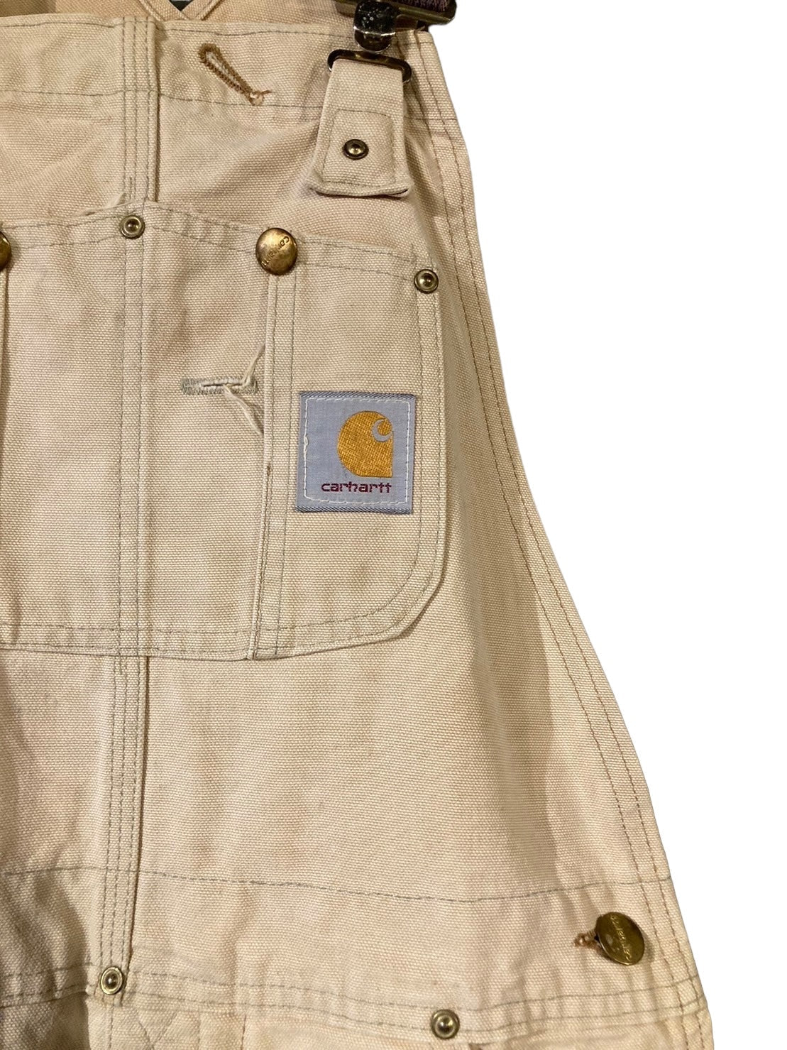 90s 90年代 Carhartt カーハート オーバーオール ベージュ ダック地 ダブルニー