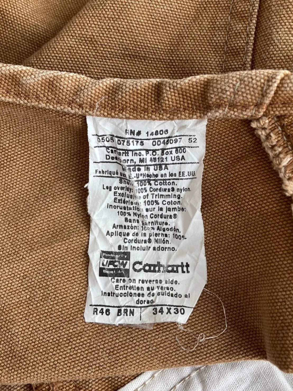 Carhartt カーハート オーバーオール キャメル ダック地 ダブルニー