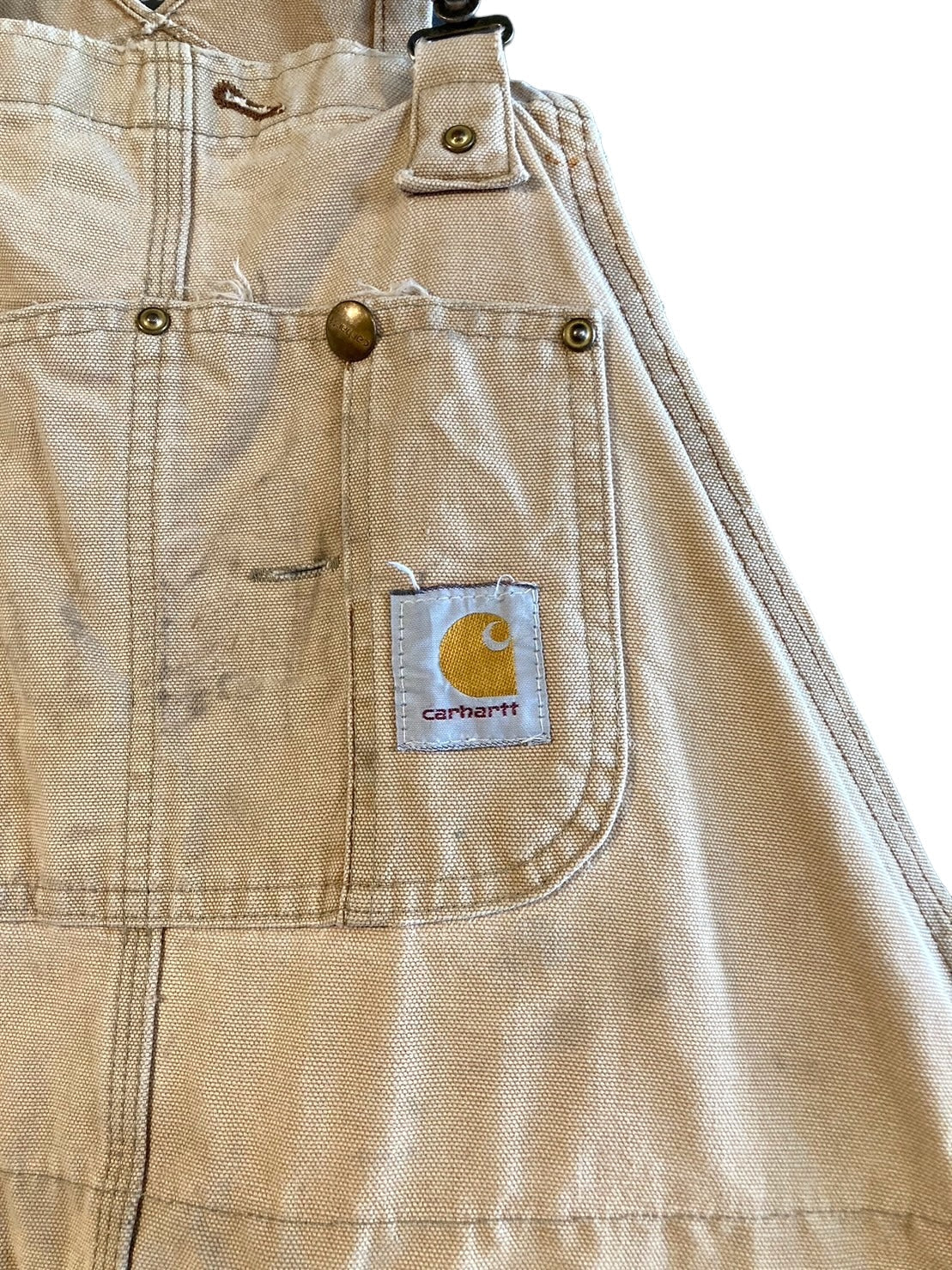 80s 80年代 Carhartt カーハート オーバーオール ベージュ ダック地 ダブルニー