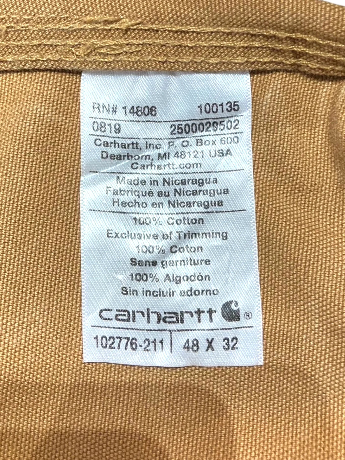 Carhartt カーハート オーバーオール キャメル ダック地 ダブルニー